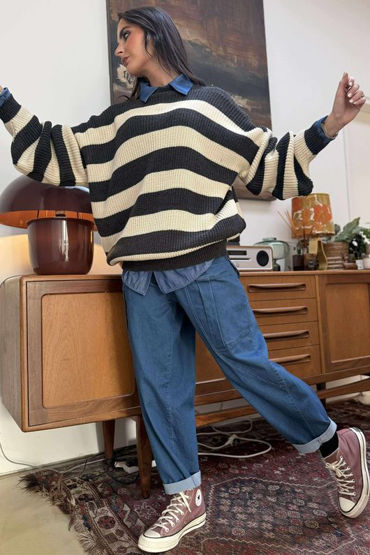 Buddie Stripe Knit Charcoal /6=